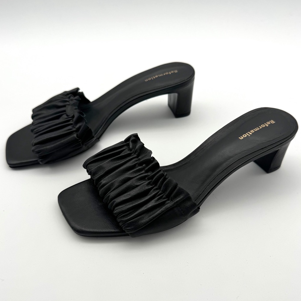 Reformation Black Ruffled Mules - Picture 2 of 10
